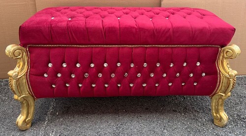 Casa Padrino Barock Sitzbank - Truhe mit Glitzersteinen Bordeauxrot / Gold - Barock M�bel