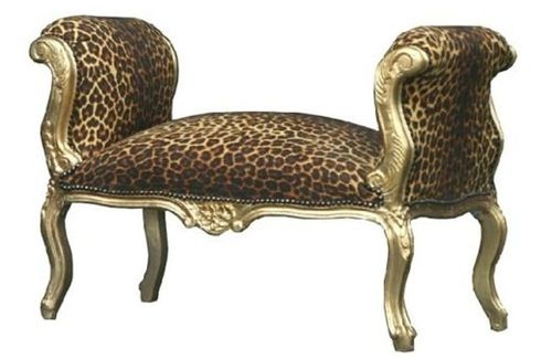 Casa Padrino Barock Schemel Hocker Leopard / Gold - Sitzbank