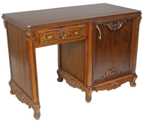 Casa Padrino Barock Schreibtisch Braun / Messingfarben 120 x 60 x H. 80 cm - Handgefertigter Massivholz B�rotisch - B�ro M�bel im Barockstil