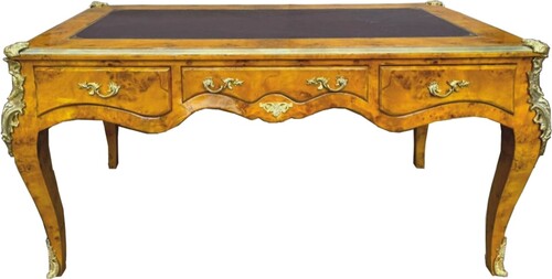 Casa Padrino Barock Schreibtisch Vogelaugenahorn / Gold 160 cm - Barock B�ro M�bel