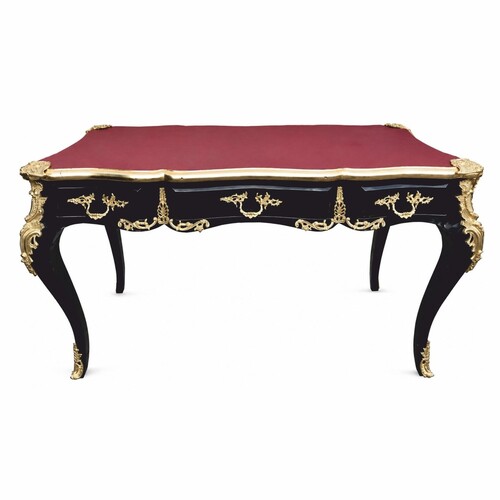 Casa Padrino Barock Schreibtisch Schwarz / Gold / Bordeauxrot 141 cm - Prunkvoller Barockstil Sekret�r mit 3 Schubladen - Barock B�ro M�bel