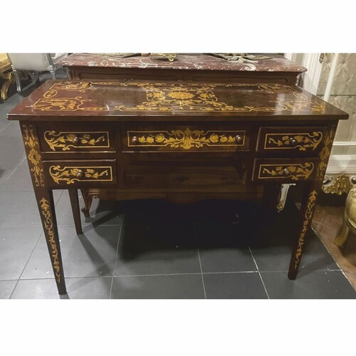 Casa Padrino Barock Sekret�r mit 5 Schubladen Dunkelbraun / Gold 110 cm - Barock B�ro M�bel