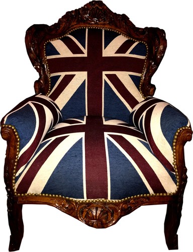 Casa Padrino Barock Sessel King  Union Jack / Braun - M�bel Antik Stil Englische Flagge