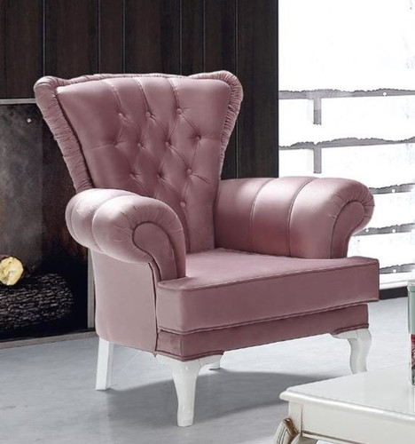 Casa Padrino Barock Sessel Rosa / Wei� 98 x 83 x H. 101 cm - Wohnzimmer Sessel im Barockstil - Barock M�bel