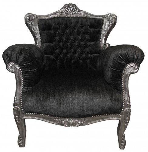 Casa Padrino Barock Sessel Grau / Silber 84 x 54 x H. 96 cm - Limited Edition