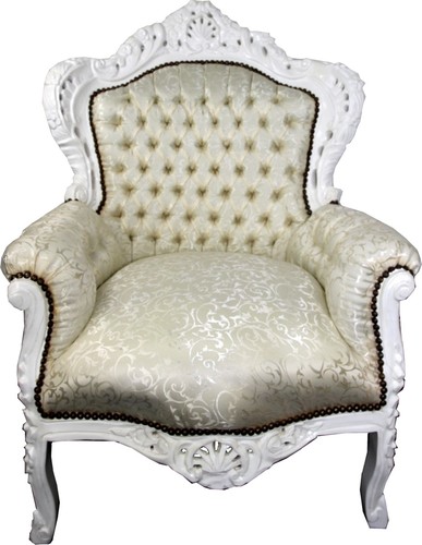 Casa Padrino Barock Sessel King Creme Muster / Wei� - Barock M�bel