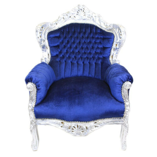 Casa Padrino Barock Sessel King Royalblau / Silber - Barock M�bel Antik Stil