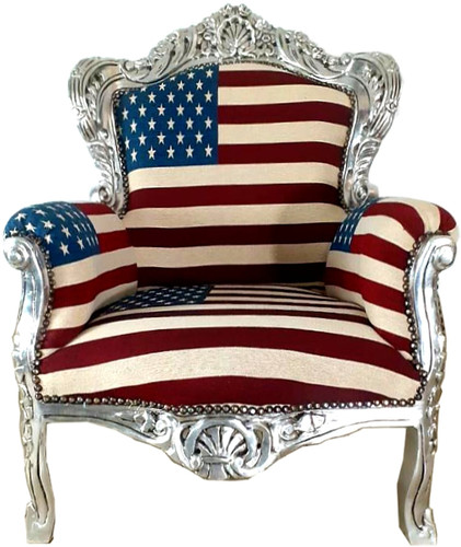 Casa Padrino Barock Sessel King USA Design / SIlber - USA Barock M�bel Thron