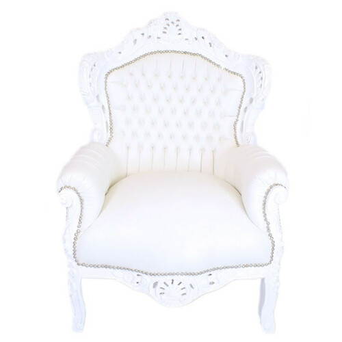 Casa Padrino Barock Sessel King in wei�er Lederoptik mit Glitzersteinen - Limited Edition