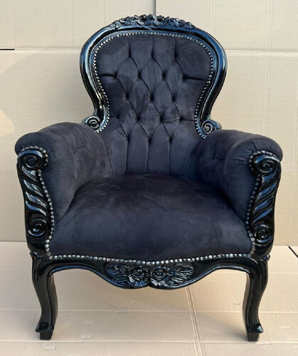 Casa Padrino Barock Samt Sessel Schwarz - Prunkvoller Massivholz Wohnzimmer Sessel - Antik Stil Wohnzimmer Sessel - Barock Wohnzimmer M�bel