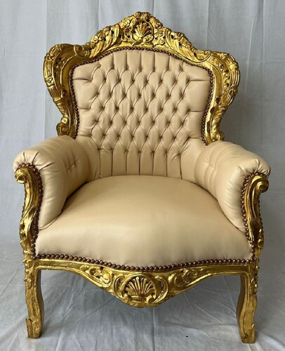 Casa Padrino Barock Kunstleder Sessel Beige / Gold - Barock Wohnzimmer M�bel