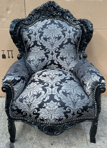 Casa Padrino Barock Sessel Silber Muster / Schwarz - Handgefertigter Massivholz Wohnzimmer Sessel - Antik Stil Wohnzimmer Sessel - Wohnzimmer M�bel im Barockstil - Barock M�bel