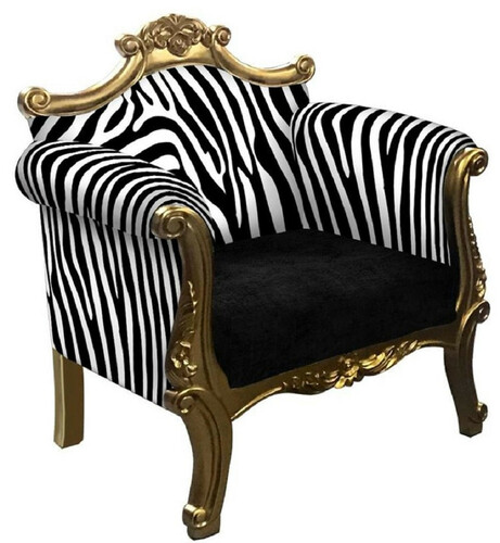 Casa Padrino Barock Sessel im Zebra Design Schwarz / Wei� / Gold - Handgefertigter Wohnzimmer Sessel im Barockstil - Barock Wohnzimmer M�bel