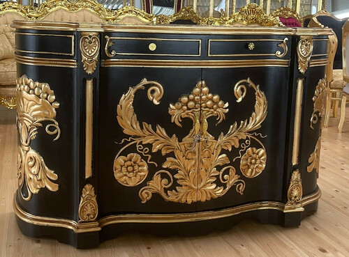 Casa Padrino Barock Sideboard Schwarz / Gold - Handgefertigter Barockstil Massivholz Schrank mit 2 T�ren und 2 Schubladen - Wohnzimmer M�bel im Barockstil - Barock M�bel - Edel & Prunkvoll