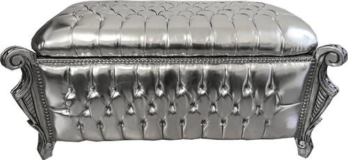 Casa Padrino Barock Sitzbank (Truhe) Silber Lederoptik / Silber - Antik Truhe Truhen Bank - M�bel Barock