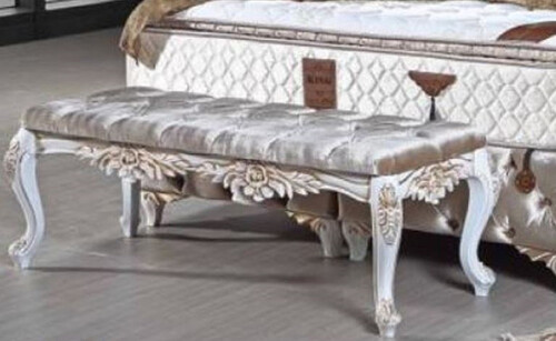 Casa Padrino Barock Sitzbank Silber / Wei� / Gold - Gepolsterte Massivholz Bank mit edlem Samtstoff - Handgefertigte Barock M�bel - Edel & Prunkvoll