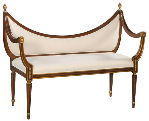 Casa Padrino Luxus Jugendstil Sitzbank Creme / Braun / Gold - Handgefertigte Massivholz Bank - Barock & Jugendstil Wohnzimmer Mbel