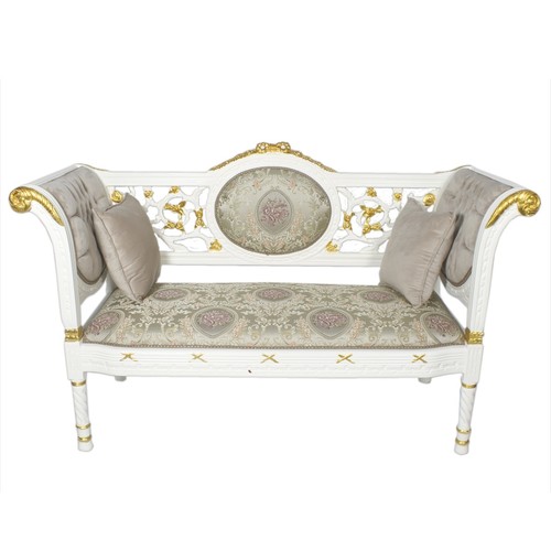 Casa Padrino Barock Sitzbank Grau Creme Muster / Wei� Gold 155 x 50 x H. 70 cm - Antikstil Sitzbank