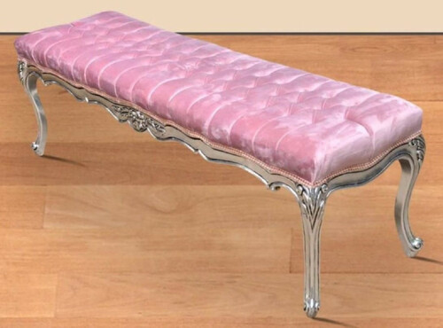 Casa Padrino Barock Sitzbank Rosa / Silber - Handgefertigte Antik Stil Bank - Prunkvolle Barock M�bel