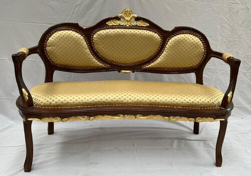 Casa Padrino Barock Sitzbank mit Armlehnen Gold / Dunkelbraun - Gepolsterte Massivholz Bank - Handgefertigte Barock M�bel - Edel & Prunkvoll