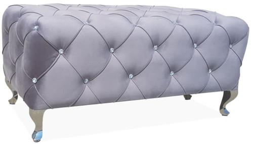 Casa Padrino Barock Sitzbank 100 x 50 x H. 46 cm - Verschiedene Farben - Gepolsterte Bank mit Glitzersteinen und Edelstahl Beinen - Barock M�bel 