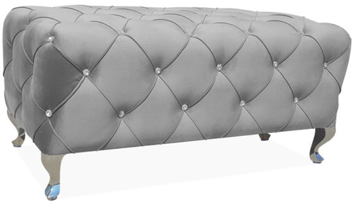 Casa Padrino Barock Sitzbank 100 x 50 x H. 46 cm - Verschiedene Farben - Gepolsterte Bank mit Glitzersteinen und Edelstahl Beinen - Barock M�bel 