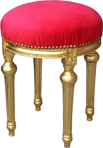 Casa Padrino Barock Sitzhocker Rot / Gold - Barock Rundhocker