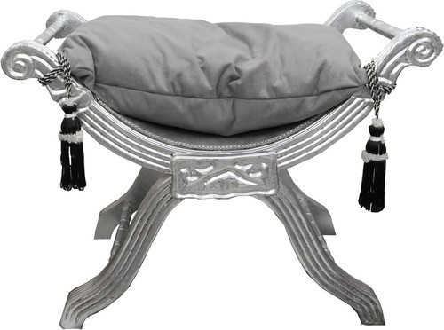 Casa Padrino Barock Sitzhocker - Kreuzhocker Grau / Silber - M�bel 