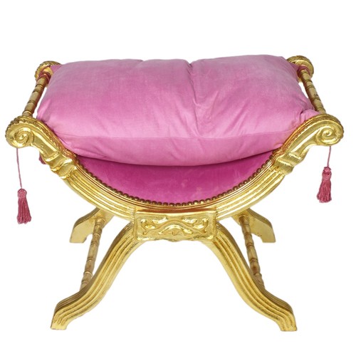 Casa Padrino Barock Sitzhocker - Kreuzhocker Rosa / Gold - M�bel 