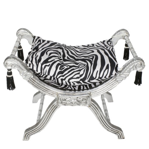 Casa Padrino Barock Sitzhocker - Kreuzhocker Zebra / Silber - M�bel 