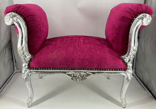 Casa Padrino Barock Schemel Lila / Silber - Handgefertigter Antik Stil Hocker - Barockstil Hocker - Barock Wohnzimmer M�bel