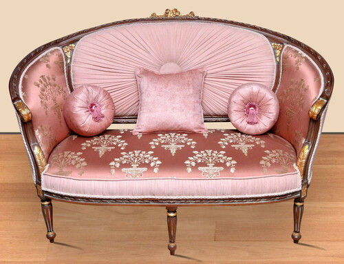 Casa Padrino Barock Sofa Rosa Muster / Braun / Gold - Handgefertigtes Wohnzimmer Sofa im Barockstil - Prunkvolle Barock Wohnzimmer M�bel