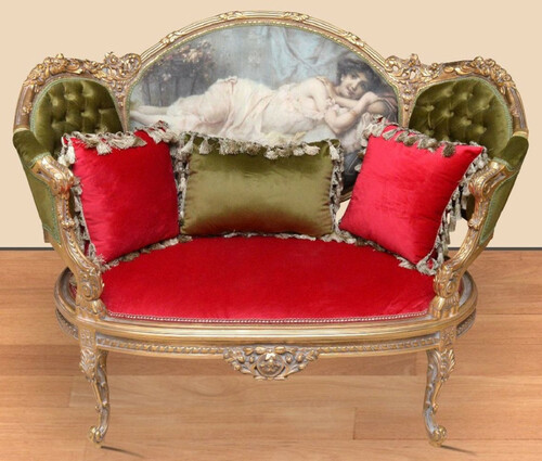 Casa Padrino Barock Sofa Gr�n / Rot / Mehrfarbig / Gold - Handgefertigtes Wohnzimmer Sofa im Barockstil - Prunkvolle Barock Wohnzimmer M�bel