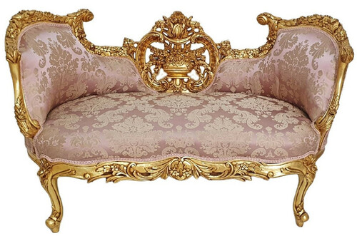 Casa Padrino Barock Sofa Rosa / Gold - Prunkvolles Wohnzimmer Sofa im Barockstil - Wohnzimmer M�bel im Barockstil - Barock M�bel - Barock Einrichtung