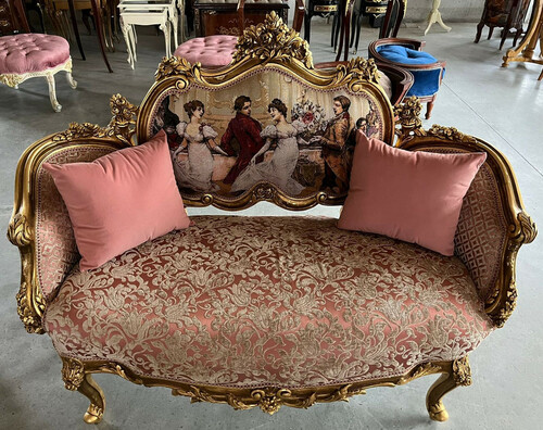 Casa Padrino Barock Sofa Rosa / Mehrfarbig / Gold - Handgefertigtes Wohnzimmer Sofa im Barockstil - Prunkvolle Barock M�bel - Barockstil Wohnzimmer M�bel - Edel & Prunkvoll