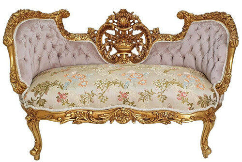Casa Padrino Barock Sofa Rosa / Beige / Mehrfarbig / Gold - Prunkvolles Wohnzimmer Sofa im Barockstil - Wohnzimmer M�bel im Barockstil - Barock M�bel - Barock Einrichtung