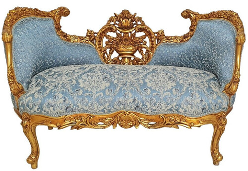 Casa Padrino Barock Sofa Hellblau / Gold - Prunkvolles Wohnzimmer Sofa im Barockstil - Wohnzimmer M�bel im Barockstil - Barock M�bel - Barock Einrichtung