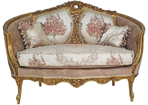 Casa Padrino Barock Sofa Braun / Mehrfarbig / Antik Gold - Prunkvolles Wohnzimmer Sofa im Barockstil - Wohnzimmer M�bel im Barockstil - Barock M�bel - Barock Einrichtung