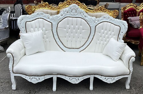 Casa Padrino Barock Kunstleder Sofa Wei� 180 cm - Barock Wohnzimmer M�bel