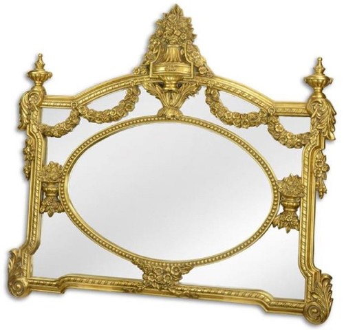 Casa Padrino Barock Spiegel Gold 131 x H. 116,5 cm - Garderoben Spiegel - Wohnzimmer Spiegel - Prunkvoller Wandspiegel im Barockstil
