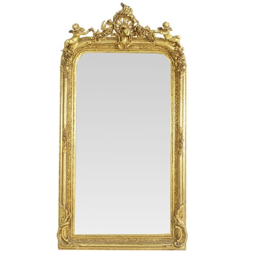 Casa Padrino Barock Spiegel Gold 85 x H. 160 cm - mit Engelsfiguren - Prunkvoller Wandspiegel im Barockstil - Antik Stil Garderoben Spiegel - Wohnzimmer Spiegel - Barock M�bel