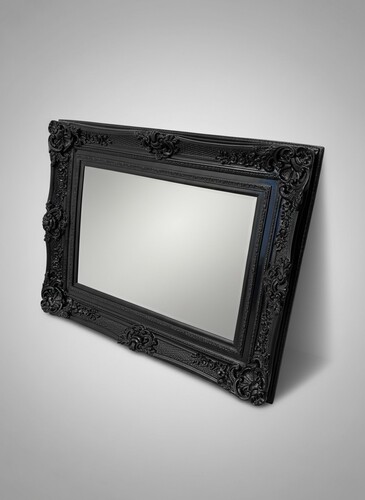Casa Padrino Barock Spiegel Schwarz Hochglanz 122 x H. 102 cm - Prunkvoller Wandspiegel im Barockstil