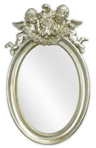 Casa Padrino Barock Spiegel Silber 29,2 x H. 49,3 cm - Antik Stil Wandspiegel mit dekorativen Engelsfiguren - Wohnzimmer Spiegel - Garderoben Spiegel - Barock M�bel