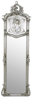 Casa Padrino Barock Spiegel Silber 55 x H. 175 cm - Handgefertigter Antik Stil Wandspiegel - Ganzk�rperspiegel - Garderoben Spiegel - Wohnzimmer Spiegel - Barockstil M�bel