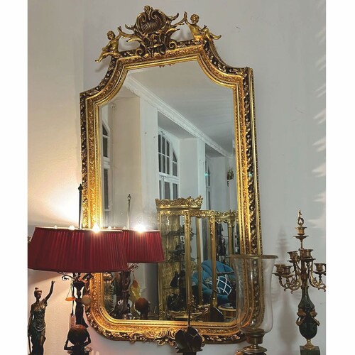 Casa Padrino Barock Spiegel mit Engelsfiguren Gold H. 175 cm - M�bel im Barockstil
