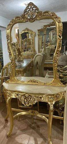 Casa Padrino Barock Spiegelkonsole mit Marmorplatte Gold / Cremefarben - Handgefertigte Barock Konsole mit Spiegel - Barock M�bel - Edel & Prunkvoll