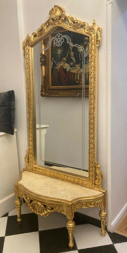 Casa Padrino Barock Spiegelkonsole mit Marmorplatte Gold / Creme - Prunkvolle Barock Konsole mit Spiegel - Garderoben Mbel Barockstil - Barock Mbel - Antik Stil Mbel - Edel & Prunkvoll