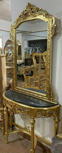 Casa Padrino Barock Spiegelkonsole mit Marmorplatte Gold / Schwarz - Handgefertigte Barock Konsole mit Spiegel - Prunkvolle Barock M�bel