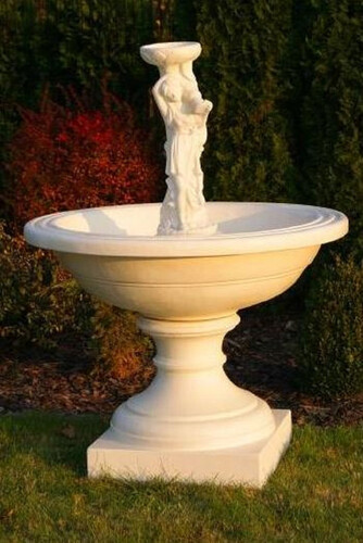 Casa Padrino Barock Springbrunnen Beige  102 x H. 136 cm - Prunkvoller Gartenbrunnen im Barockstil - Runder Gartendeko Stein Brunnen - Barock Garten Deko Accessoires