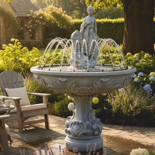 Casa Padrino Barock Springbrunnen Grau  108 x H. 150 cm - Garten & Terrassen Brunnen